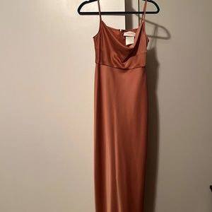 BHLDN Cali Satin Cowl-Neck Midi Slip Dress in Sedona Size 2